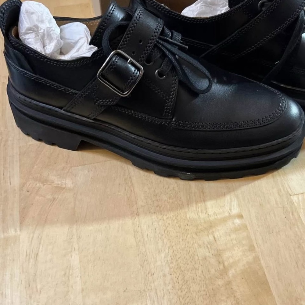 A.P.C. Black Leather Derby Shoes with Buckle